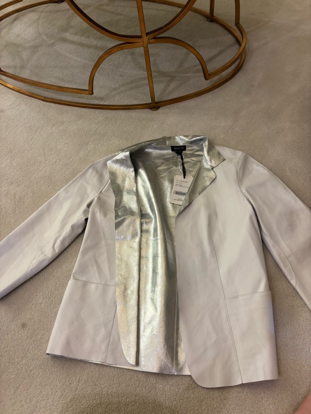 Worth Women’s White Leather Blazer with Silver Metallic Lining